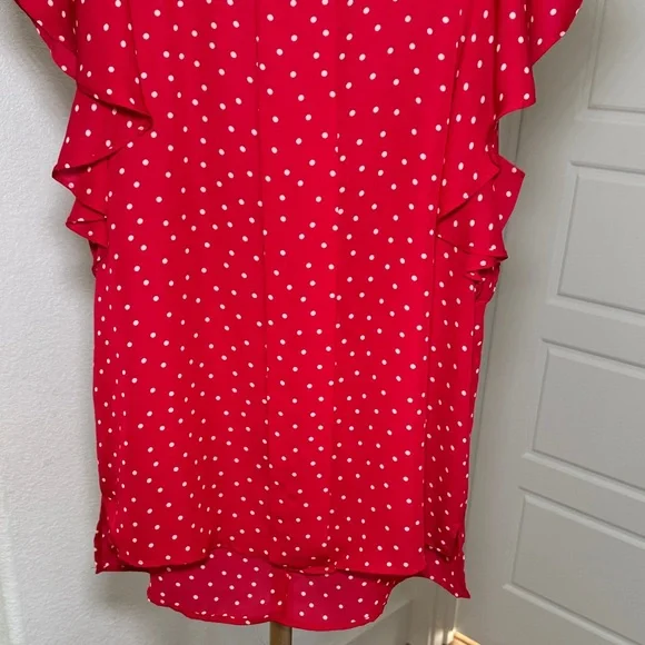 Elle polyester kinda sheer Red Blouse with White Polka Dots - Picture 4 of 7